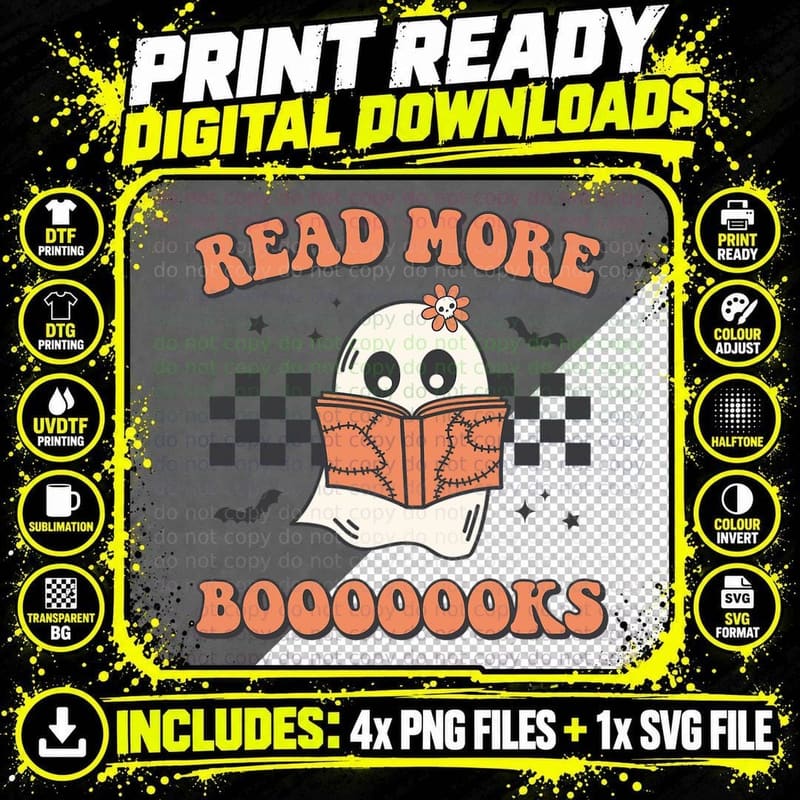 Read More Booooooks Bookish Spooky Teacher Retro Png SVG Digital Bundle