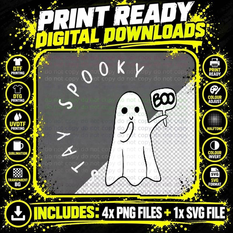 Retro Cute Little Ghost Boo Halloween Costume Women Men Png SVG Digital Bundle