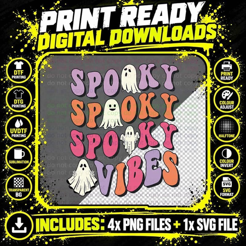 Retro Groovy Ghost Halloween Costume Spooky Vibes T-Shirt Png SVG Digital Bundle