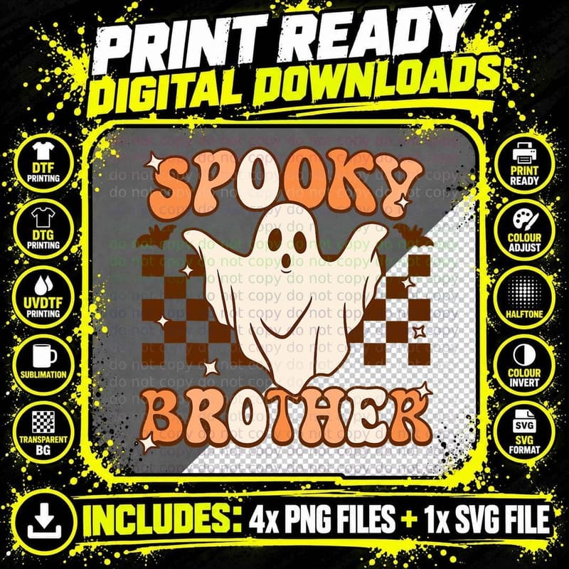 Retro Groovy Halloween Ghost Spooky Brother Costume Png SVG Digital Bundle