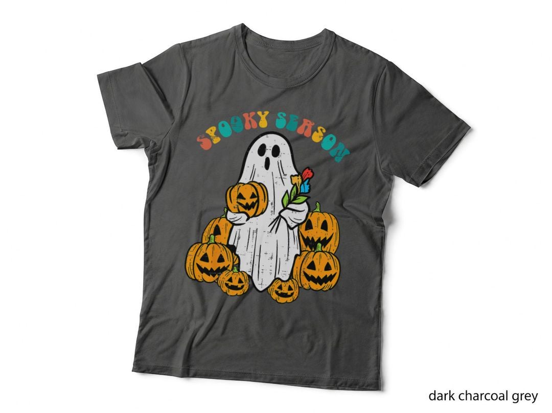 Retro Groovy Halloween Spooky Season Ghost Holding Pumpkin T-Shirt
