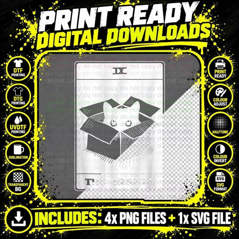 Retro Halloween Black Cat He Hermit Arot Card Witchcraft Png SVG Digital Bundle