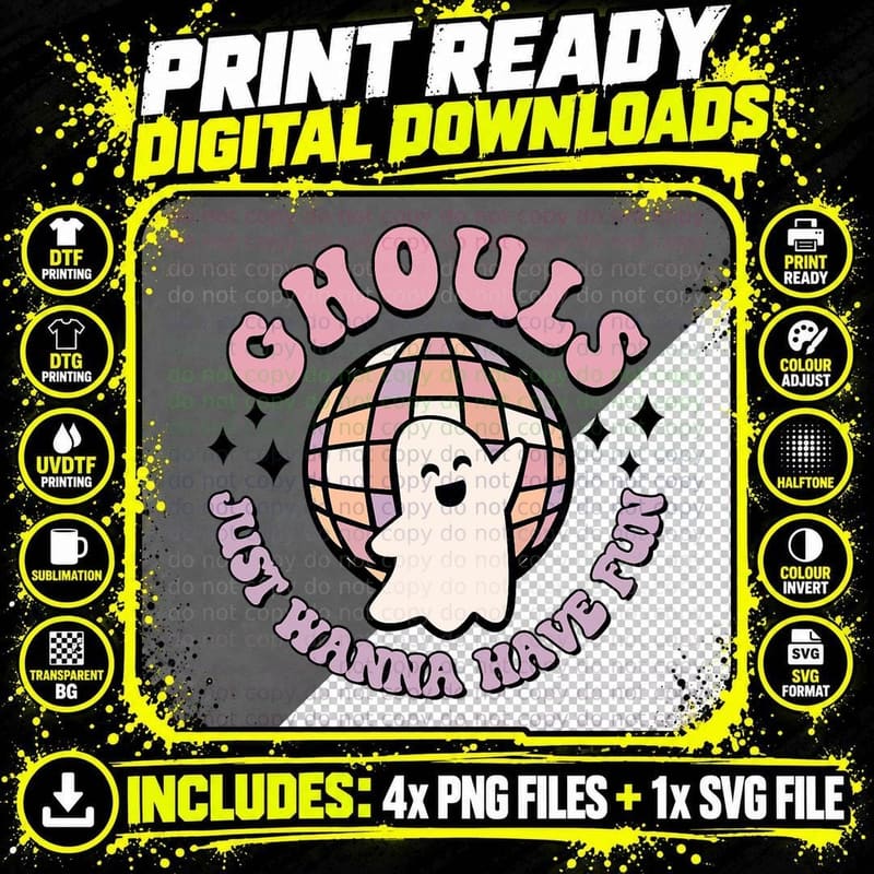 Retro Halloween Costume Women Men Ghouls Just Wanna Have Png SVG Digital Bundle