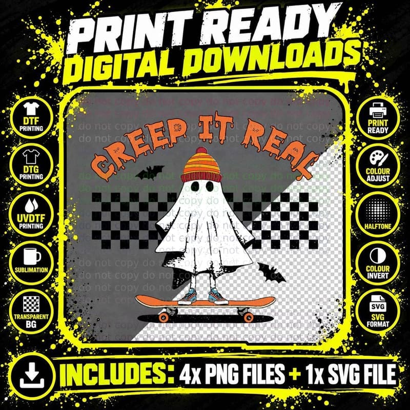 Retro Halloween Creep It Real Ghost Boy Fall Season Kids Png SVG Digital Bundle