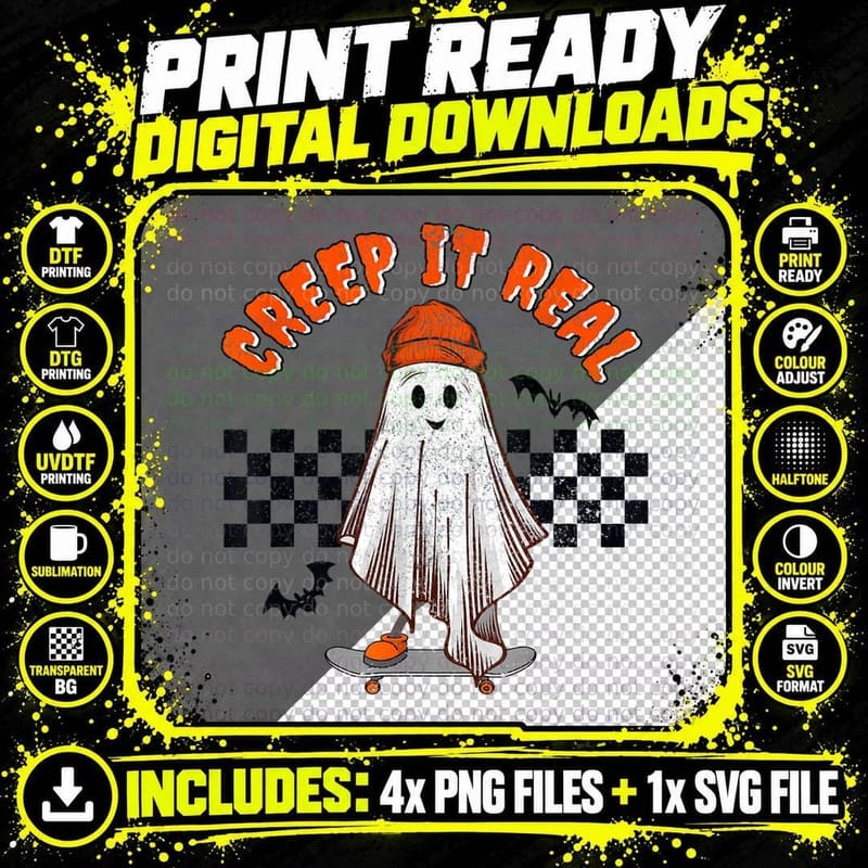 Retro Halloween Creep It Real Vintage Ghost Halloween Png SVG Digital Bundle