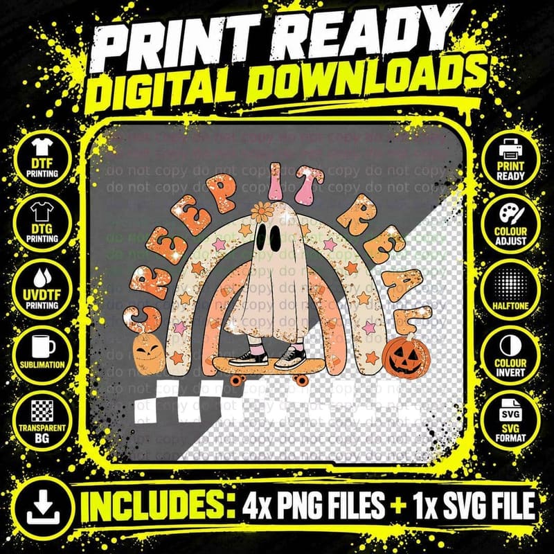 Retro Halloween Creep It Real Vintage Ghost Halloween Png SVG Digital Bundle