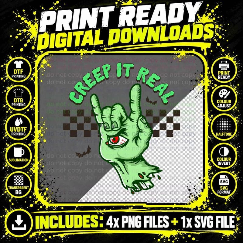 Retro Halloween Creep It Real Vintage Hand Halloween Png SVG Digital Bundle