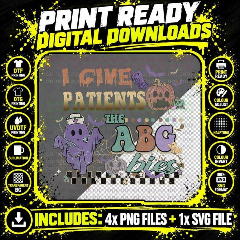 Retro Halloween Respiratory Therapist Nurse Ghost ICU Rn Png SVG Digital Bundle