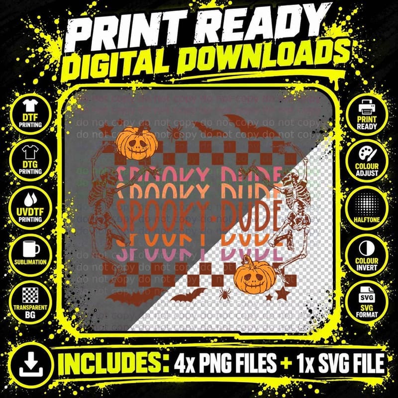 Retro Halloween Spooky Dude, Skeleton Pumpkin Spooky Png SVG Digital Bundle