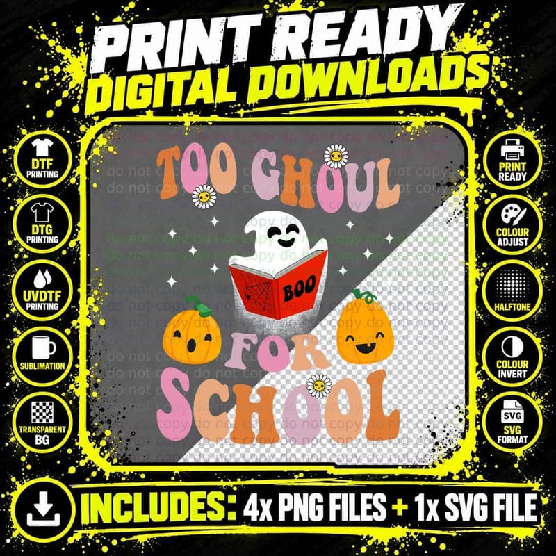 Retro Halloween Teacher Ghouls Groovy School Trick or Png SVG Digital Bundle