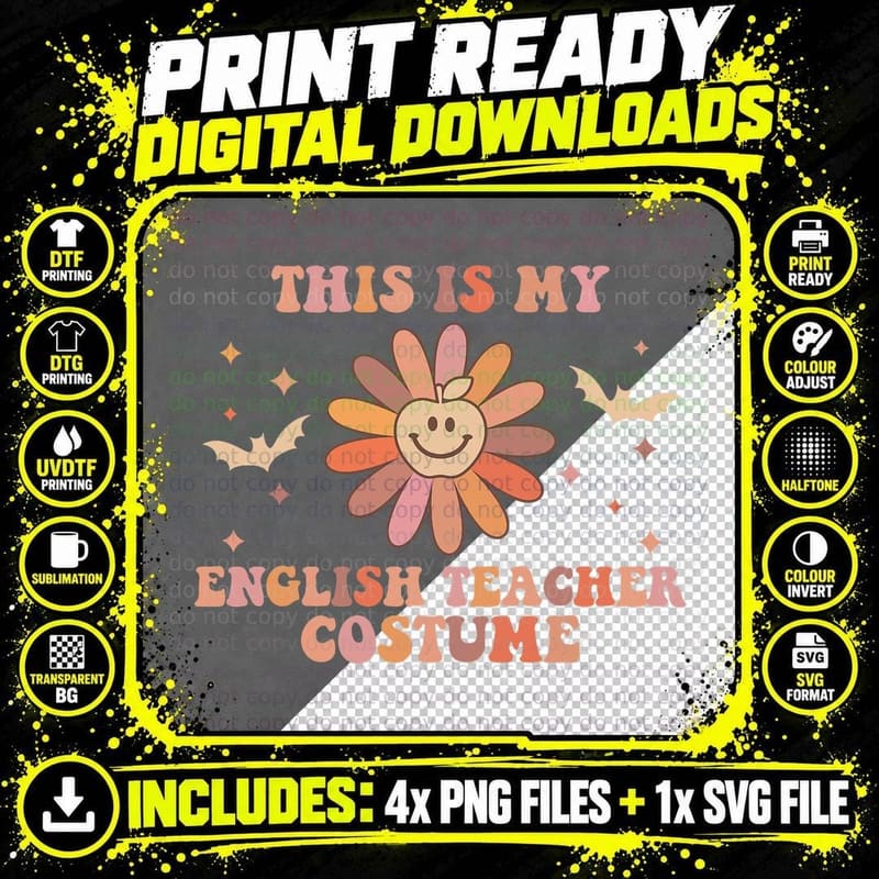 Retro Halloween This Is My English Teacher Costume Png SVG Digital Bundle