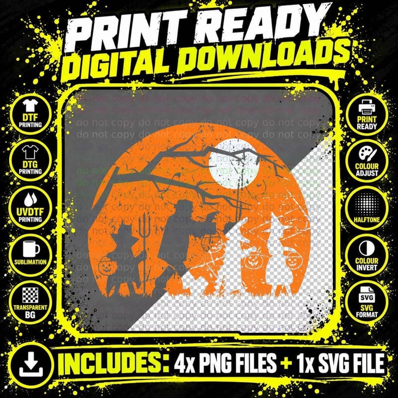 Retro Halloween Trick or Treating Monster Costume Family Png SVG Digital Bundle