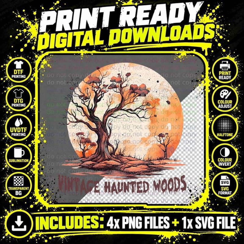 Retro Halloween Vintage Haunted Woods T-Shirt Png SVG Digital Bundle