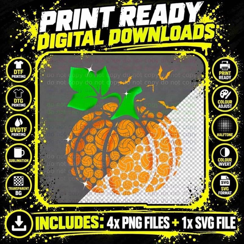 Retro Halloween Volleyball Player Pumpkin Volleyball Png SVG Digital Bundle