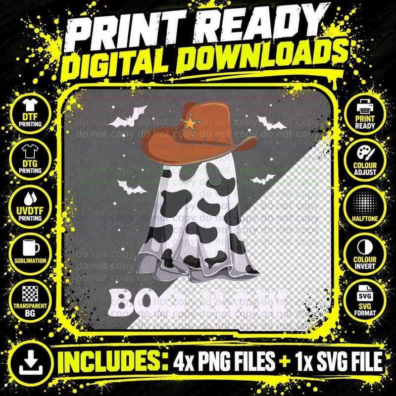Retro Halloween, Boo Haw Ghost Western Cowboy Cowgirl Png SVG Digital Bundle