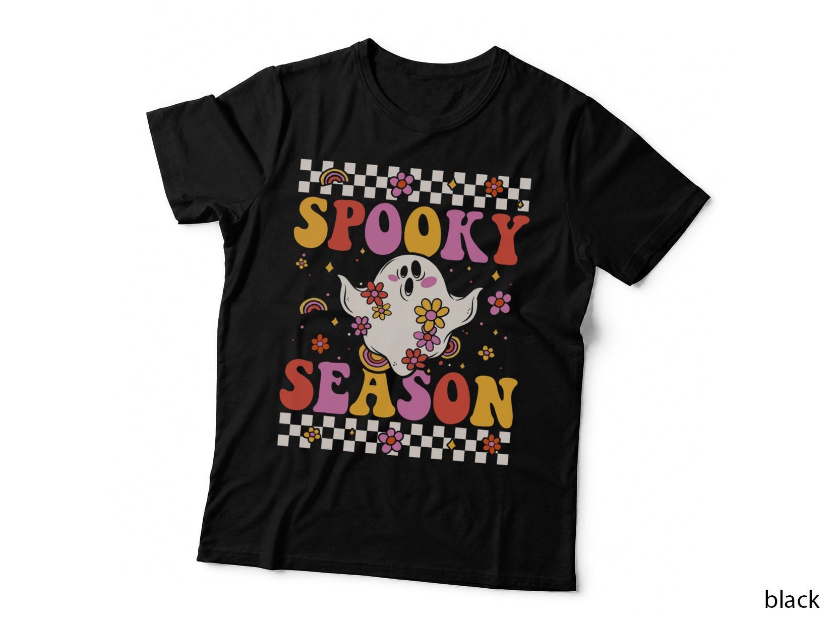 Retro Hippie Halloween Cute Ghost Spooky Season Funny Women T-Shirt