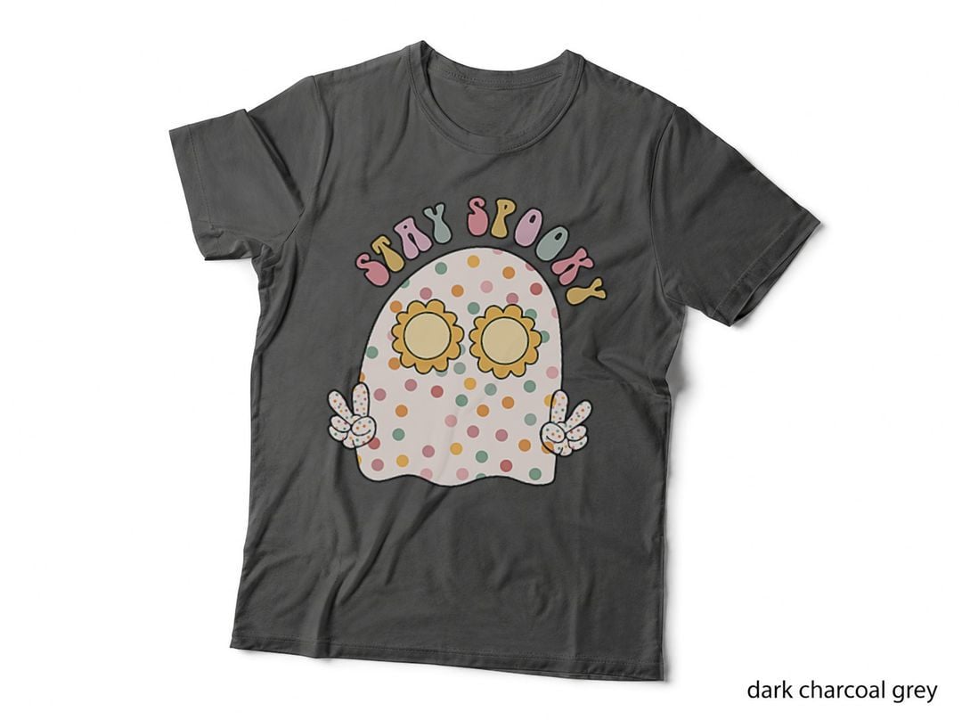 Retro Hippie Halloween Cute Ghost Stay Spooky Season Pocket T-Shirt