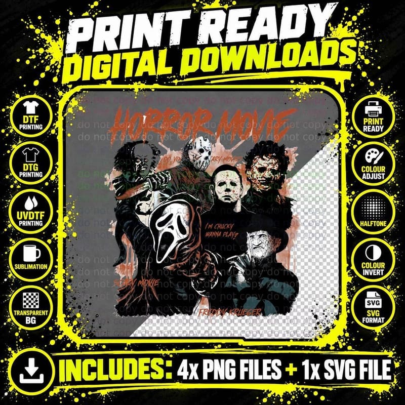Retro Horror Characters, Horror Friends Png SVG Digital Bundle