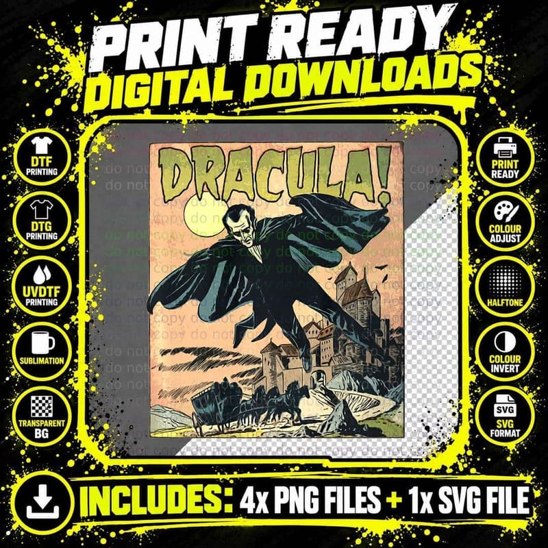 Retro Horror Movie Monster Vampire Vintage Halloween Png SVG Digital Bundle