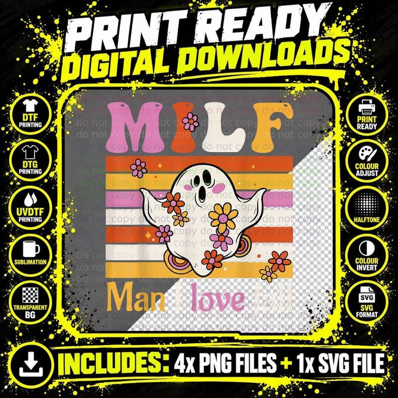 Retro Milf Man I Love Fall Funny Halloween Ghost T-Shirt Png SVG Digital Bundle