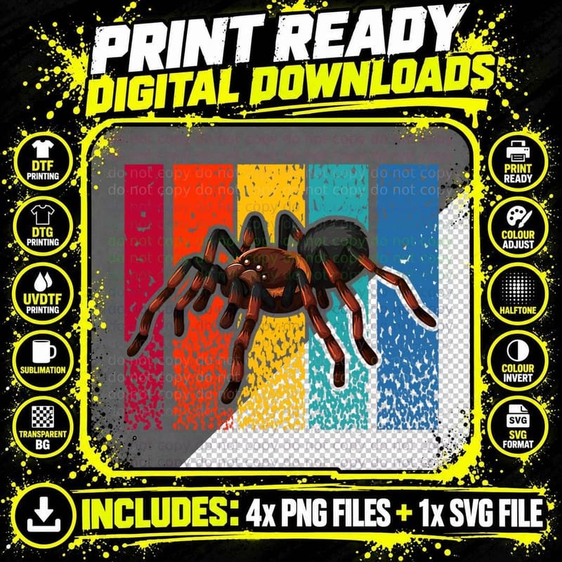Retro Multi-Legged Horror Hamster Tarantula Graphic Png SVG Digital Bundle