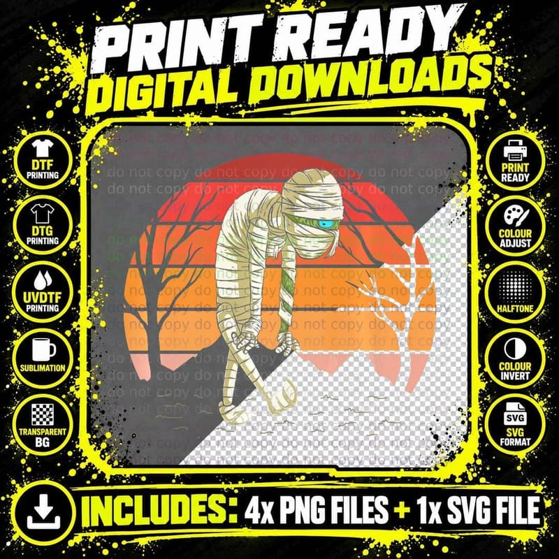 Retro Mummy Lover Scary Halloween Costume Spooky Mummy Png SVG Digital Bundle