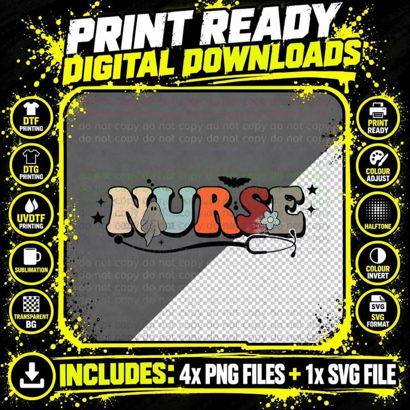 Retro Nurse Appreciation Groovy Halloween Nurse Women Png SVG Digital Bundle