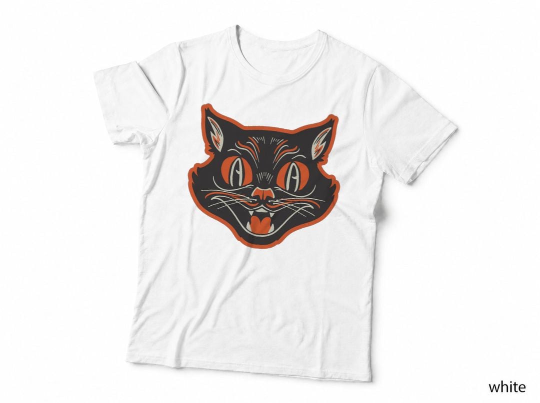 Retro Vintage Halloween Angry Black Cat Growling Face T-Shirt