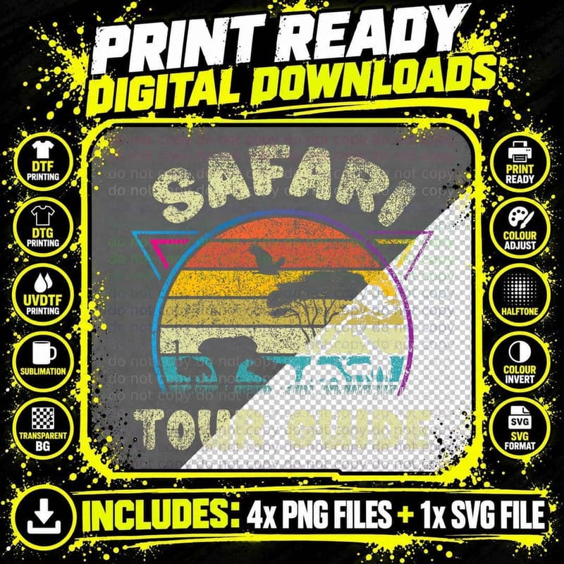 Safari Tour Guide Tanzania Kenya Halloween Vintage Png SVG Digital Bundle