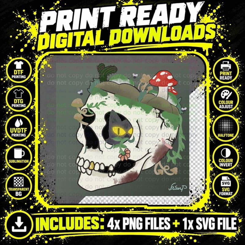 Scary Halloween Skull Head T-Shirt Png SVG Digital Bundle