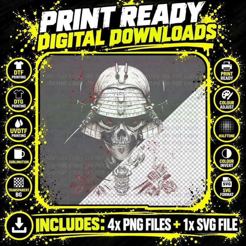 Scary Samurai Skeleton Undead Zombie Gothic Horror Punk Png SVG Digital Bundle