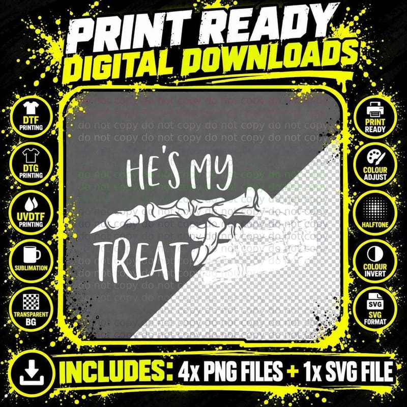She Is My Trick He Is My Treat Skeleton Hand Couple Png SVG Digital Bundle