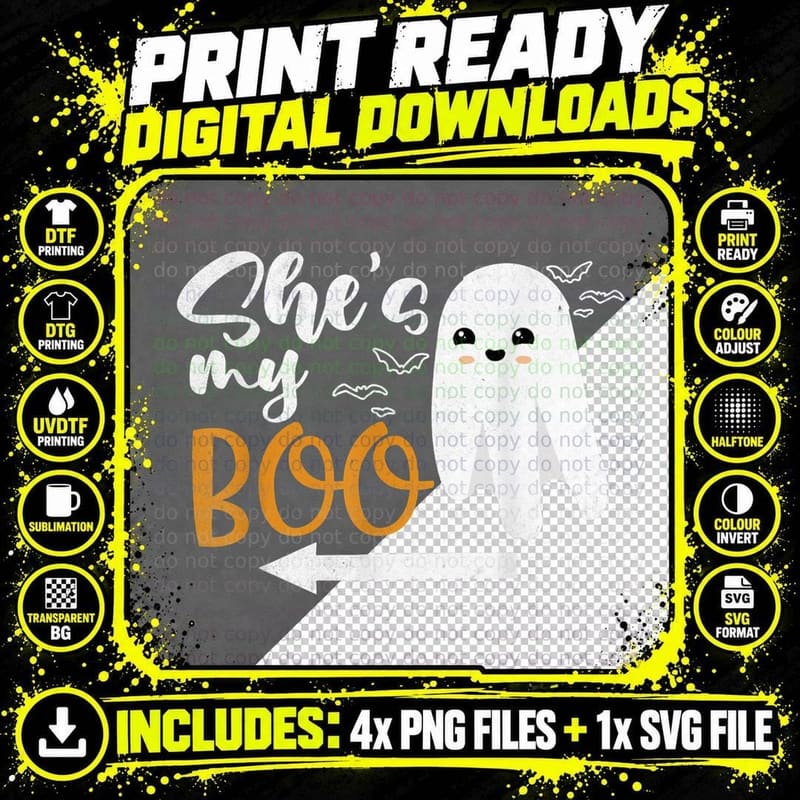 Shes My Boo Funny Matching Couple Halloween Apparel Png SVG Digital Bundle