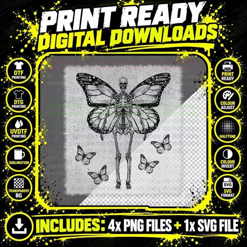 Skeleton Fairy Grunge, Fairycore Aesthetic Goth Gothic Png SVG Digital Bundle