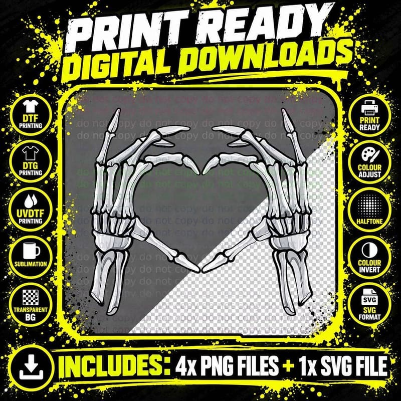 Skeleton Hands Heart Sign Retro Halloween Costume Women Png SVG Digital Bundle