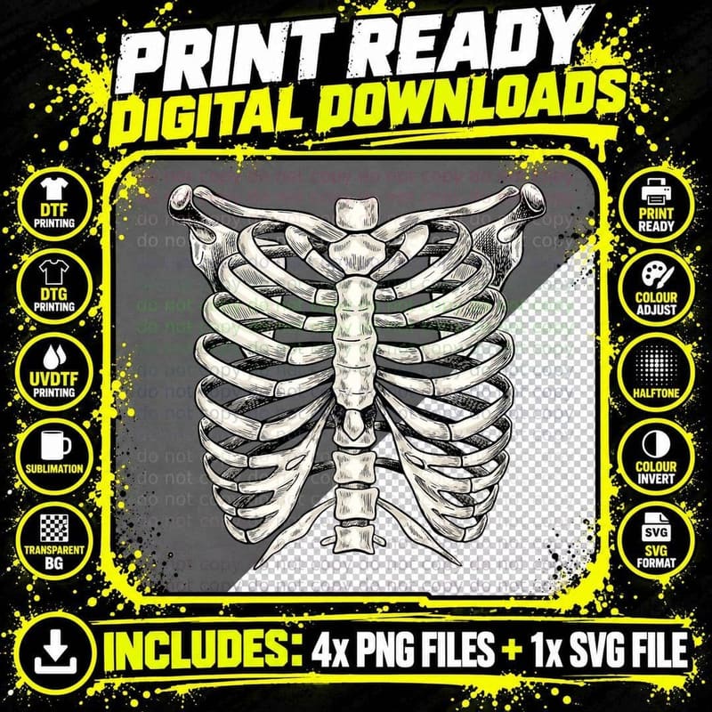 Skeleton Rib Cage T Shirt Halloween Skeleton Costume Png SVG Digital Bundle