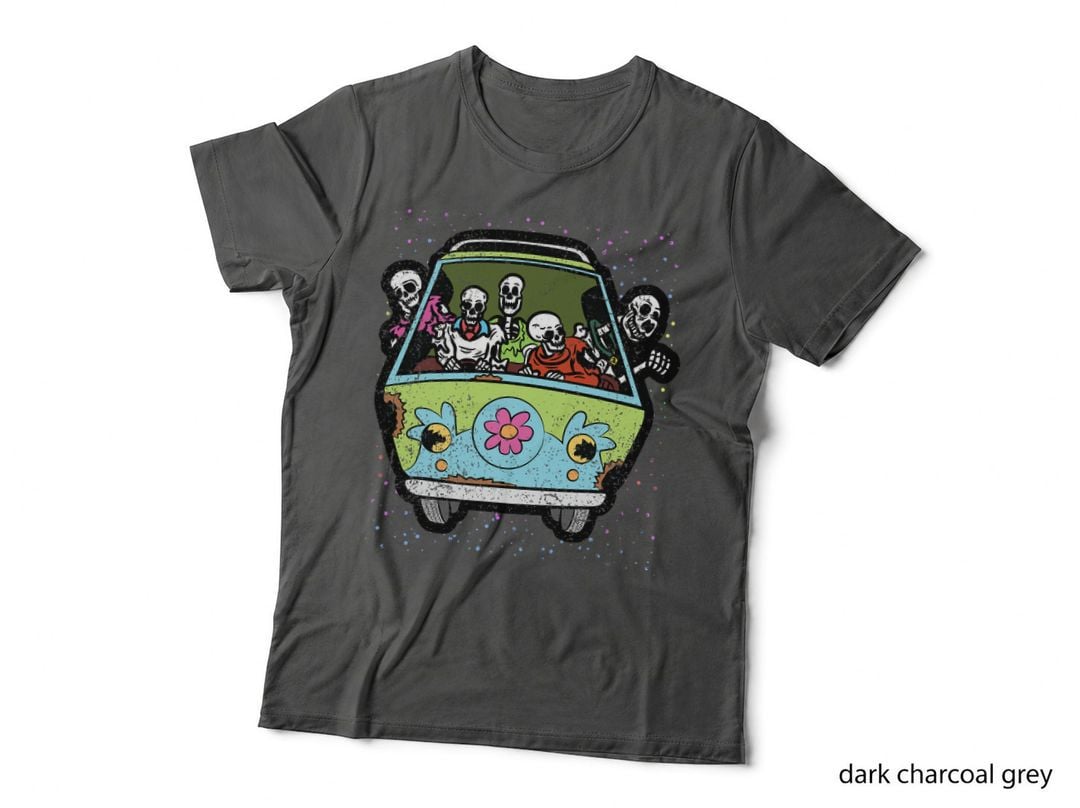 Skeleton Riding Hippie Van Halloween Costume Retro Bones T-Shirt