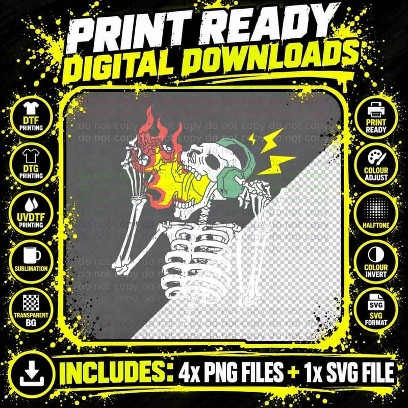 Skeleton Rocker Halloween Costume Cool Rock N Roll Png SVG Digital Bundle