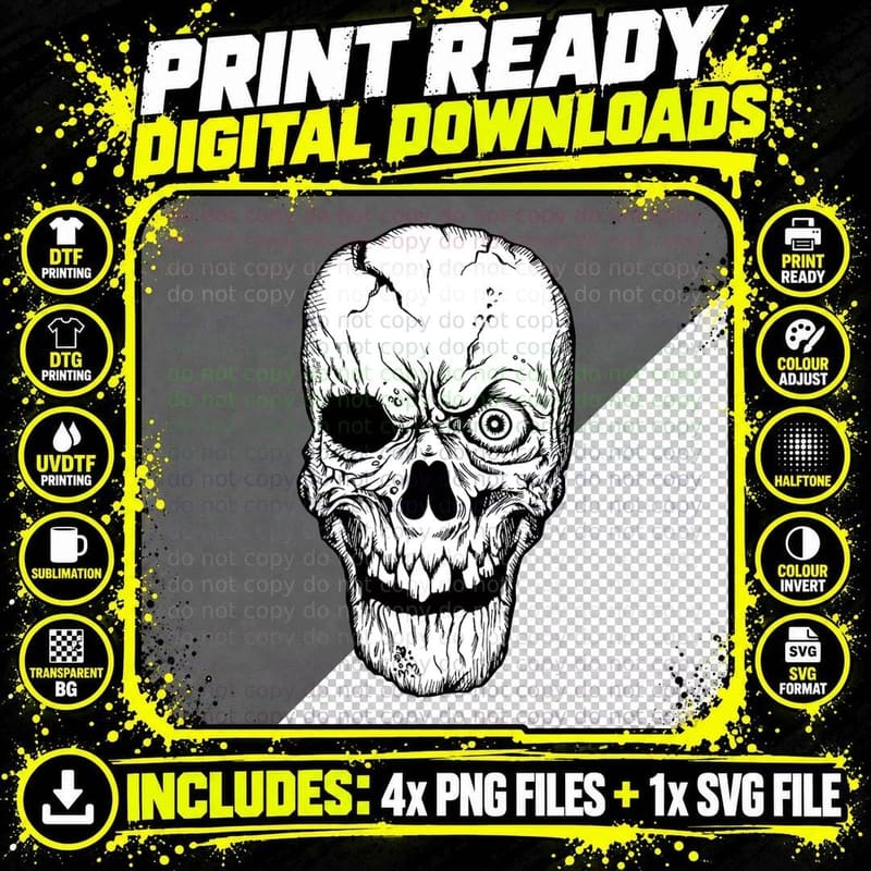 Skeleton Skull Scary Halloween Rock N Roll T-Shirt Png SVG Digital Bundle