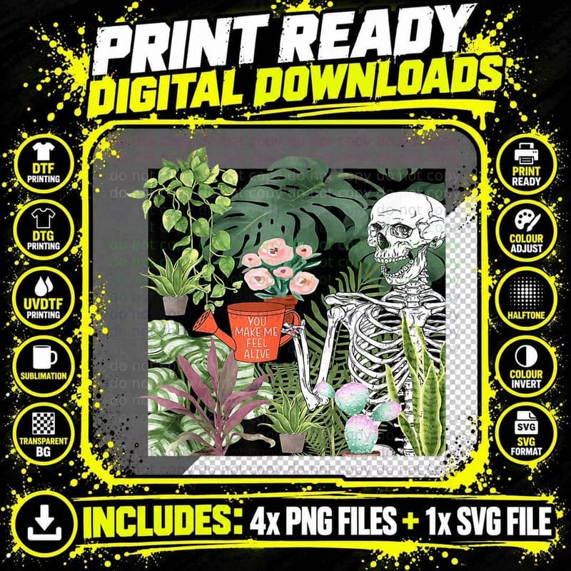 Skeleton Water Plant You Make Me Feel Alive Gardening Png SVG Digital Bundle