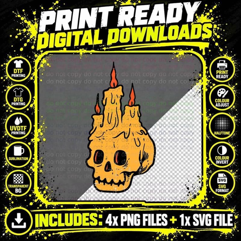Skull Cancles Spooky Skeleton Retro Vintage Horror Png SVG Digital Bundle