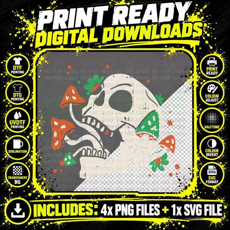 Skull Mushroom Halloween Costume Retro Skeleton Lover Png SVG Digital Bundle