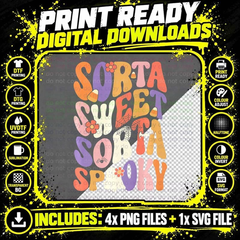 Sorta Sweet Sorta Spooky Funny Retro Ghost Halloween Png SVG Digital Bundle