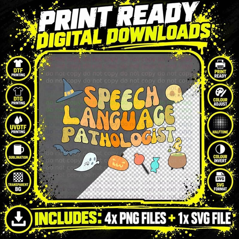 Speech Language Pathology Retro Halloween Speech Therapy Png SVG Digital Bundle