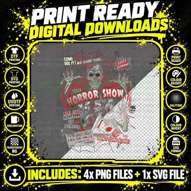 Spook Show Horror Movie Monsters Classic T-Shirt Png SVG Digital Bundle