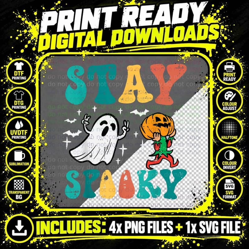 Spooky Ghost Pumpkin Retro Groovy Halloween Men Women Png SVG Digital Bundle