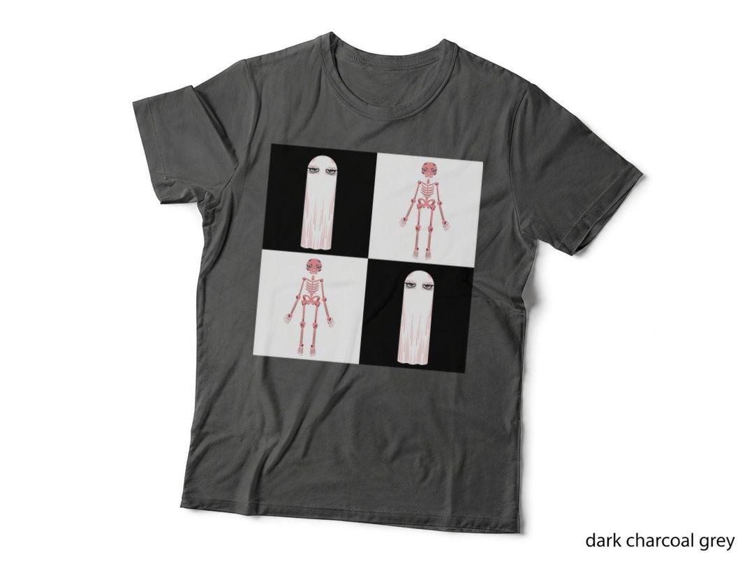Spooky Ghost and Skeleton Checkerboard T-Shirt