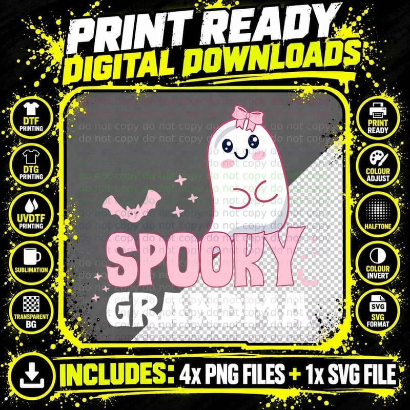 Spooky Grandma Family Cute Pink White Ghost Boo Png SVG Digital Bundle