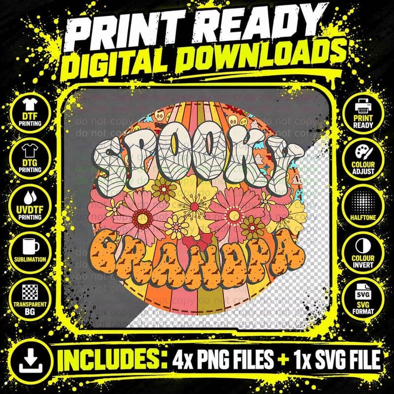 Spooky Grandpa Retro Matching Family Groovy Halloween Png SVG Digital Bundle