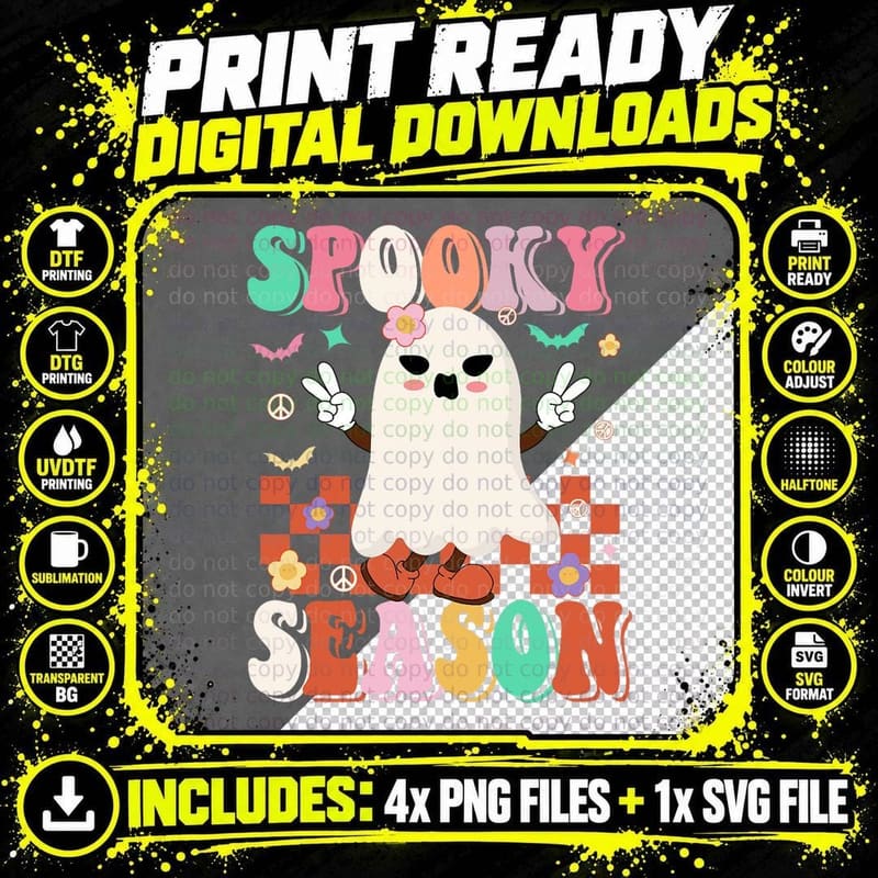 Spooky Nurse Ghost Halloween Groovy Trick or Treat Png SVG Digital Bundle